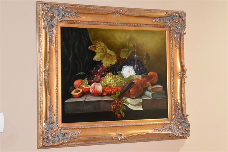 Classical Style Tablescape in Gilt Frame Signed