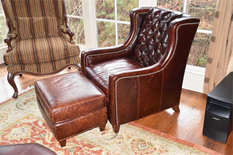 LEXINGTON Tufted Leather Chair and Ottoman