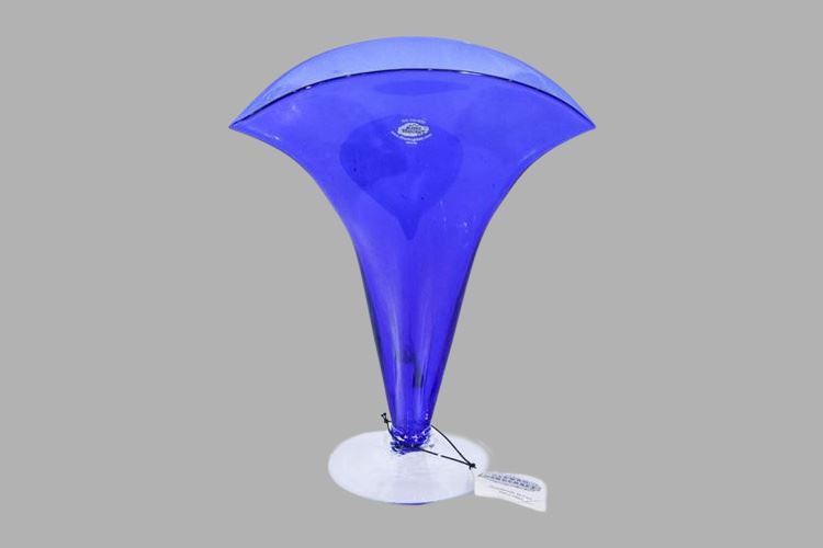 Hand Blown Blenko Cobalt Blue Art Glass Vase