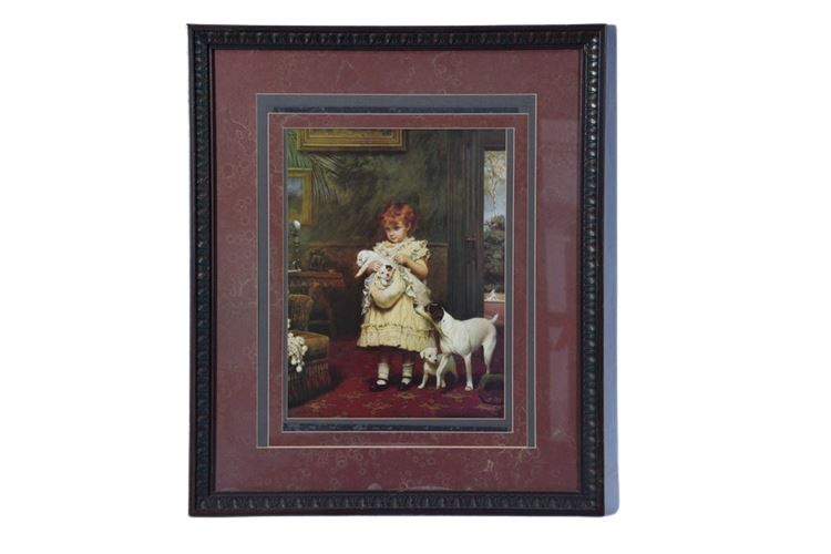 Charles Burton Barber (1836-1893) Vintage "Puppy Love" Matted & Framed Print