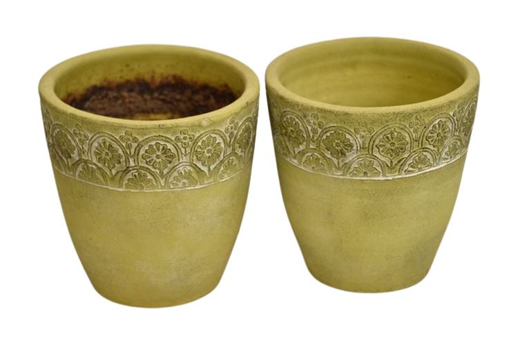 Pair Small Green Glazed Planters