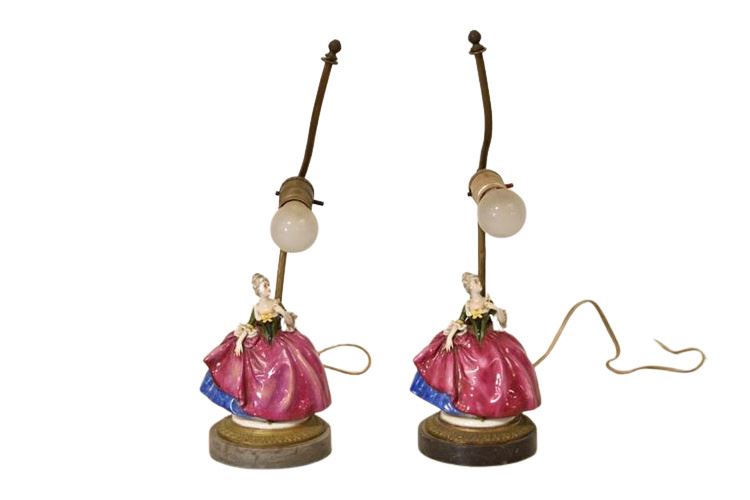 Pair Porcelain Figural Table Lamps