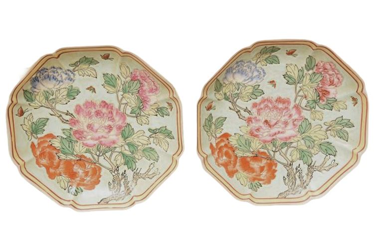 Pair Asian Floral Pattern Plates