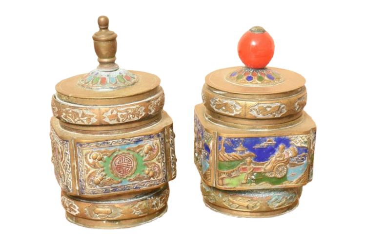Two (2) Chinese Enameled Brass Boxes