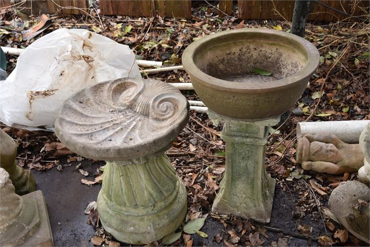 Two (2) Bird Baths and Large Seashell