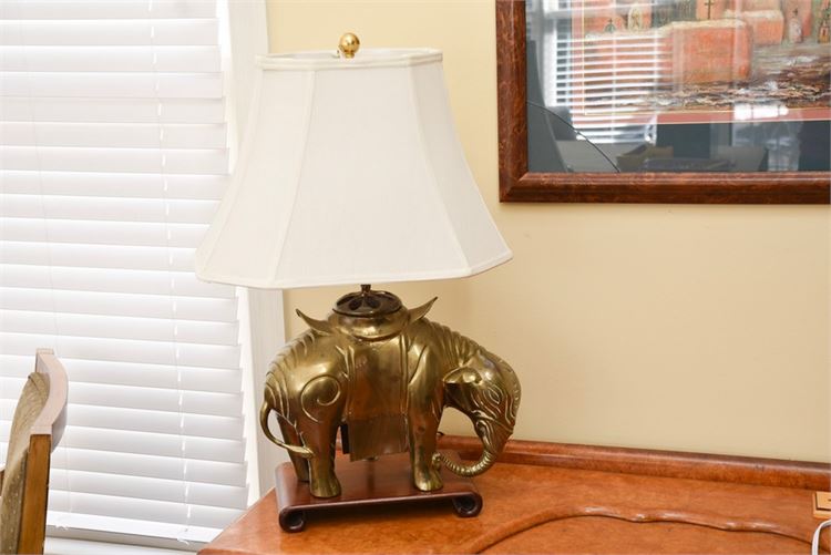 1970’s Solid brass ornamental heavy elephant desk lamp
