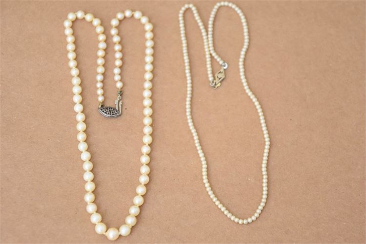 Two (2) Classic Ladies Pearl Necklaces (see description)