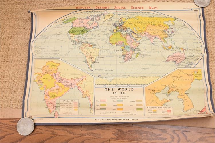 1914 World. Map, showing. Colonies and Dependencies