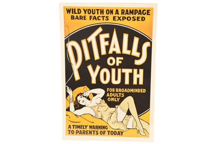 Original movie lobby poster in 1936, “Pitfalls of Youth”, became a cult film
