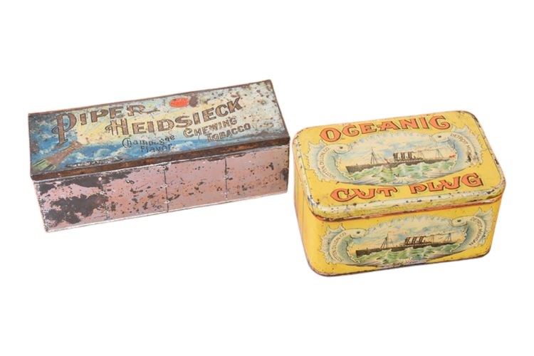Two Antique Tobacco Tins, Late 1800s to Early 1900s,
