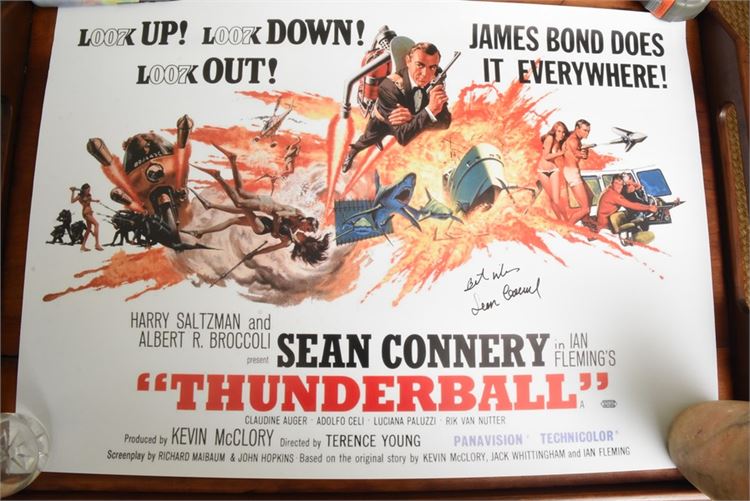 English, lobby sized theater poster of Thunderball, hand signed by Sean Connery
