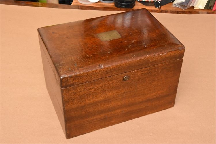 Late 1800’s, lacquered mahogany humidor with milk glass interior