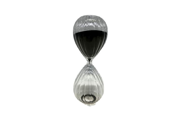 Rare Ribbed Glass Black Sand Hourglass Timer