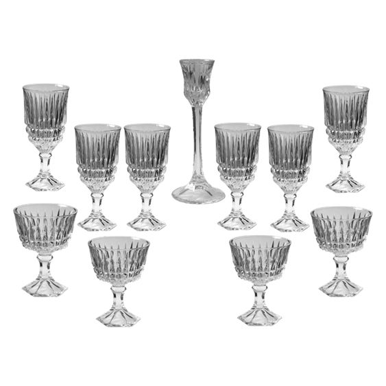 Fostoria Crystal Glassware & Gorham Tall Crystal Candlestick, 11 Pc Set