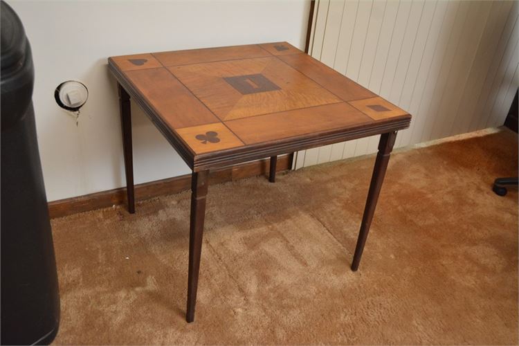 Vintage Folding Games Table With Inlaid Details