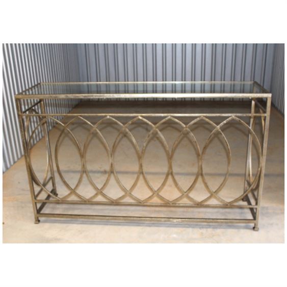 Glass Top Geometric Metal Console Table