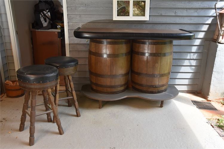 Barrell Themed Bar With Stools