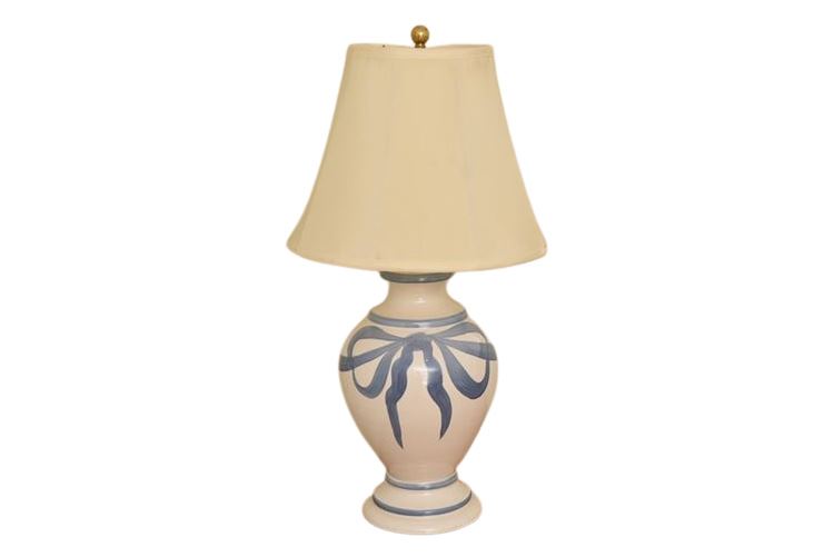 White and Blue Bow Pattern Table Lamp With Shade