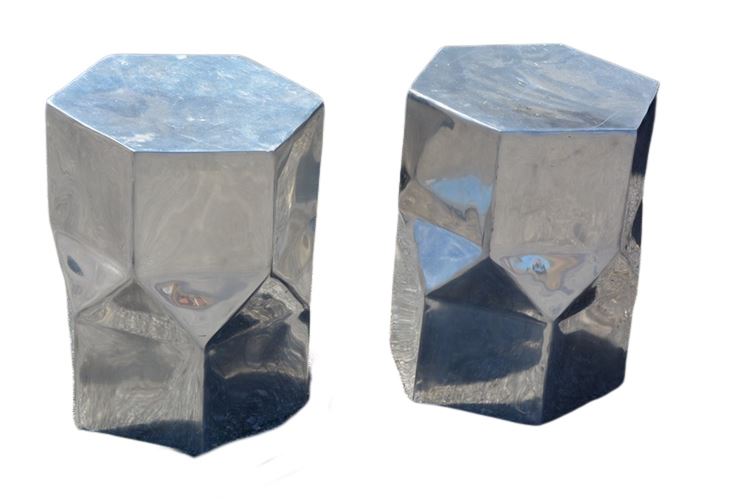 Pair Mirrored Geometric Side Tables