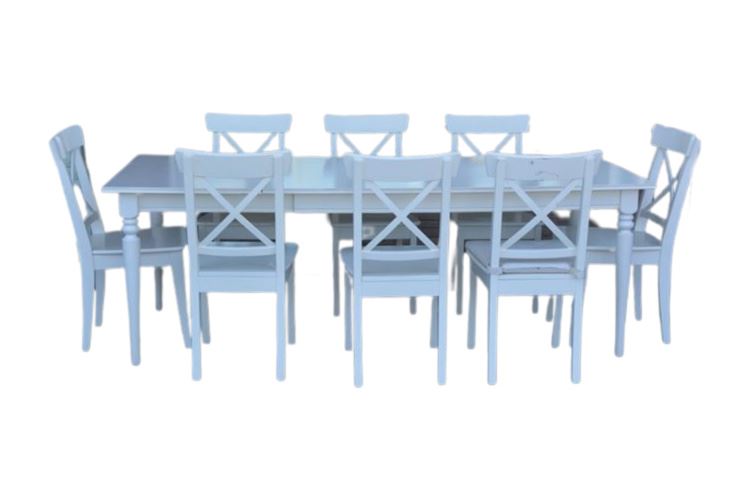 White Extending Dining Table With Eight (8) Chairs