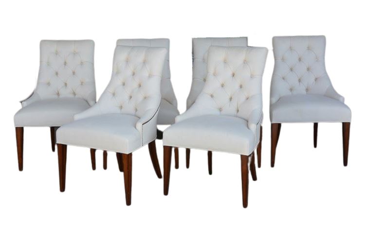 Six (6) Tufted and Upholstered Dining Chairs With Nailhead Trim