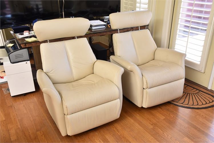 Pair Leather Swivel Swing Relaxer Recliners