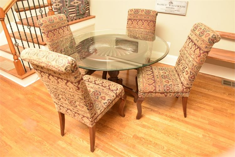 Glass Top Dining Table With Four (4) Upholstered Dining Chairs
