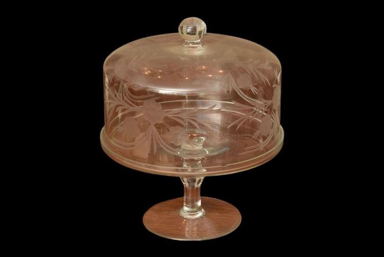 Vintage Etched Glass Cake Pedestal