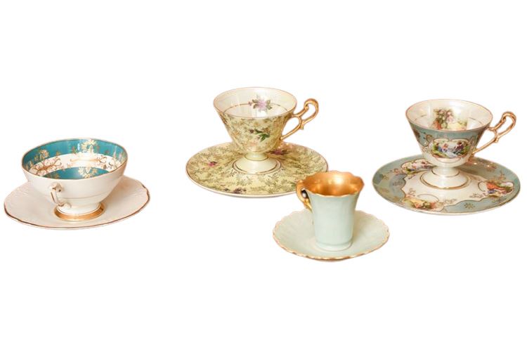 Four (4) Porcelain Tea Cups With Saucers (Various Makers)