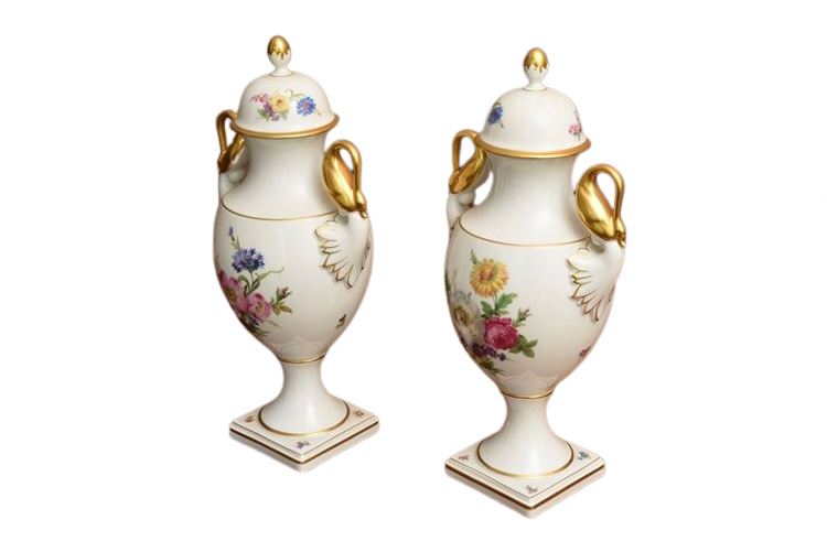 Pair Kaiser German Porcelain Lidded Urns