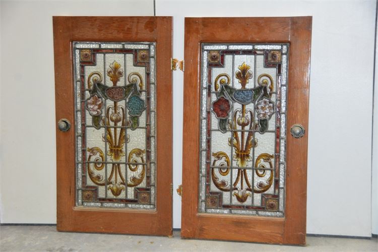 Pair Cabinet Doors With Stained Glass Panels