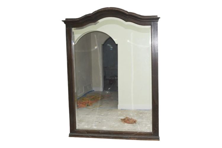 Antique Wood Frame Wall Mirror With Carved Accents
