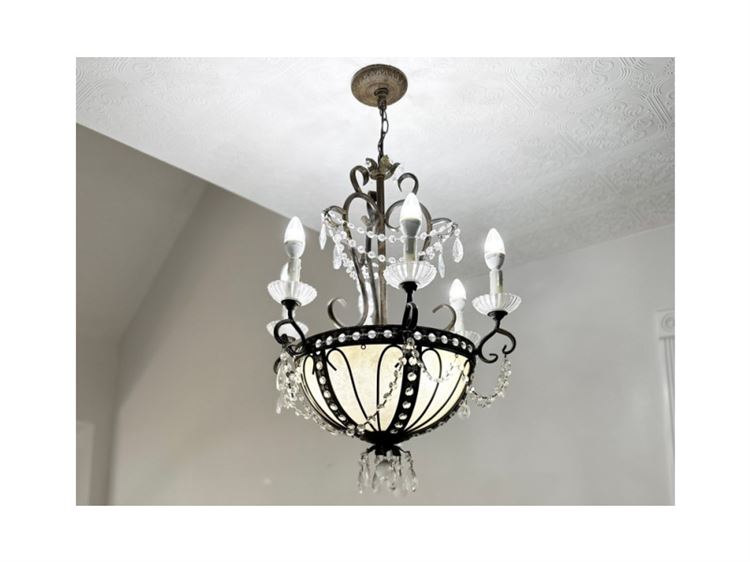 Antique Style Chandelier With Glass Shade and Prisms