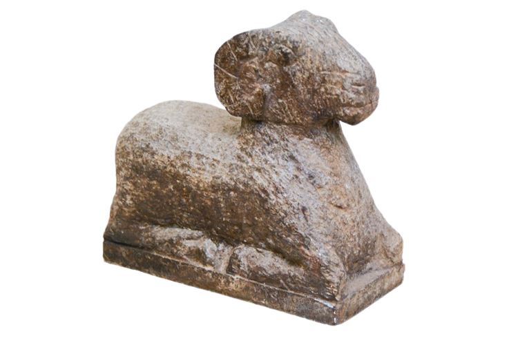 Carved Stone Rams Sculpture