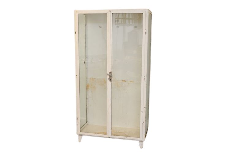 Vintage White Painted Two Door Display Cabinet