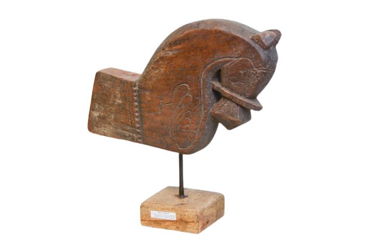 Antique Wooden Horse Corbel On Metal Stand