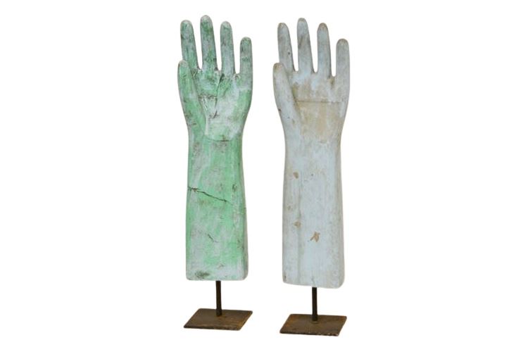 Two (2) Painted Wooden Handle Sculptures On Stands