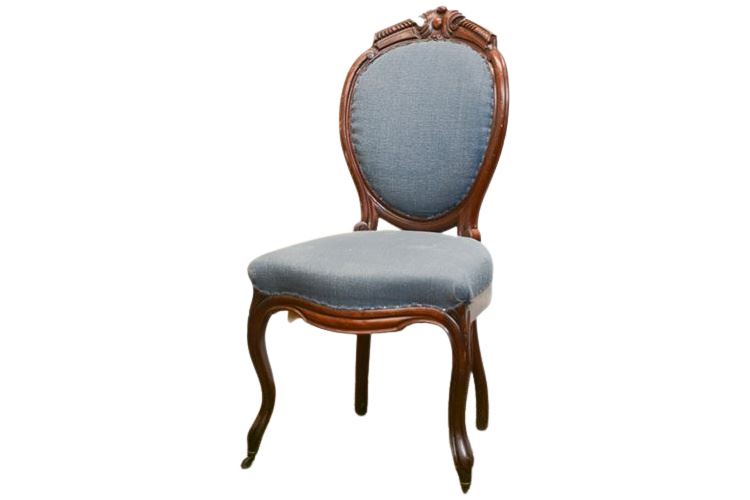 Carved and Upholstered Mahogany Round Back Chair