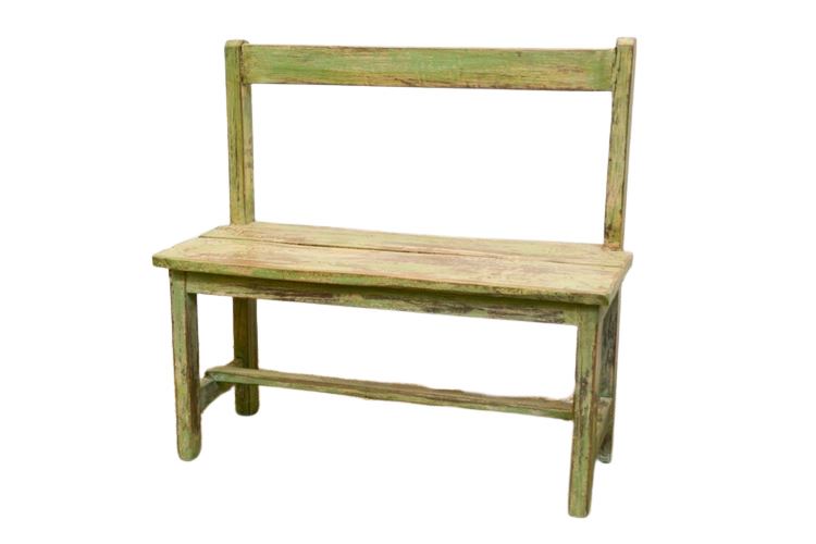 Rustic Green Painted Wooden Bench