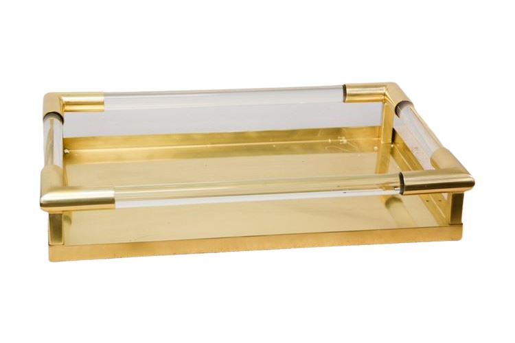 Art Deco Style Lucite and Brass Serving Tray