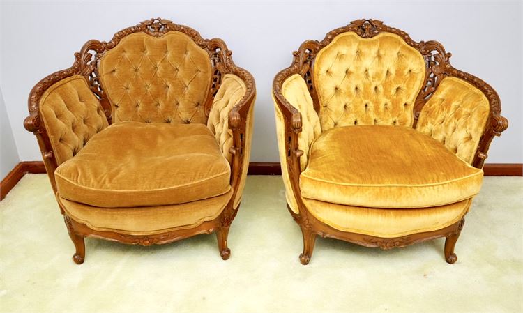 Pair Gold Tuffed French Chairs