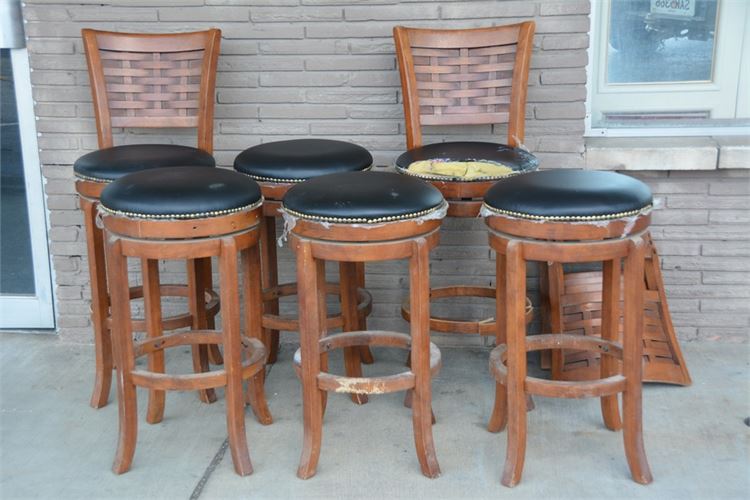 Group Leather Upholstered Stools With Tack Trim