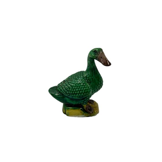 Antique Export 1900's Green Glazed Porcelain Style Duck Figurine