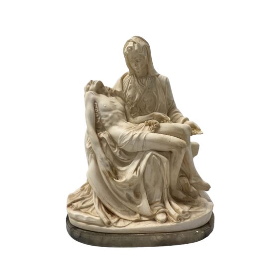 Vintage Pieta Statue Figurine on Marble Base, Signed A. Giannelli