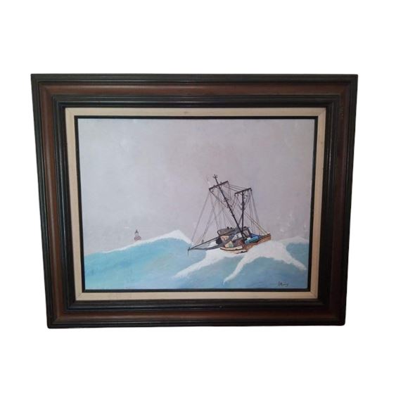 Signed Sailing Ship Seascape Oil Painting on Canvas