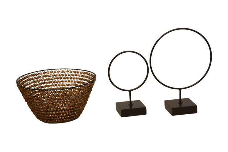 Decorative Basket and Two (2) Sculptures