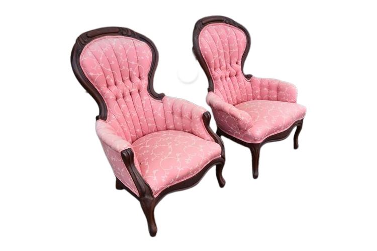 Pair Antique Victorian Mahogany Parlor Chairs