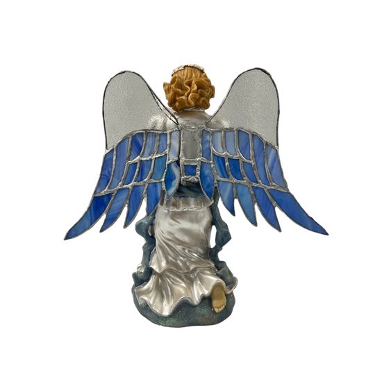 Vintage Guardian Angel with Stained Glass Wings, 11.5" Tall