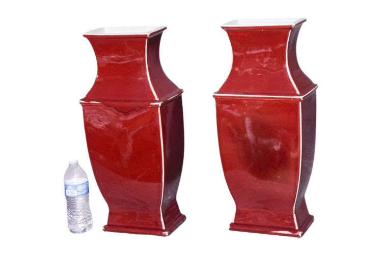 Pair Oxblood Porcelain vases - Very Heavy 21.5" tall