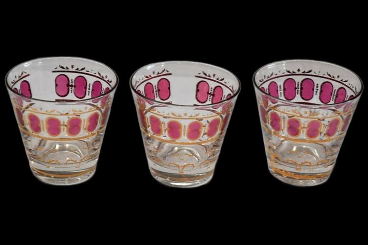 Three (3) Vintage Cranberry and Gold Culver Rocks Glasses